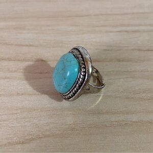 Turquoise Gemstone Silver Adjustable Ring No Marking Chunky Jewelry Native Style